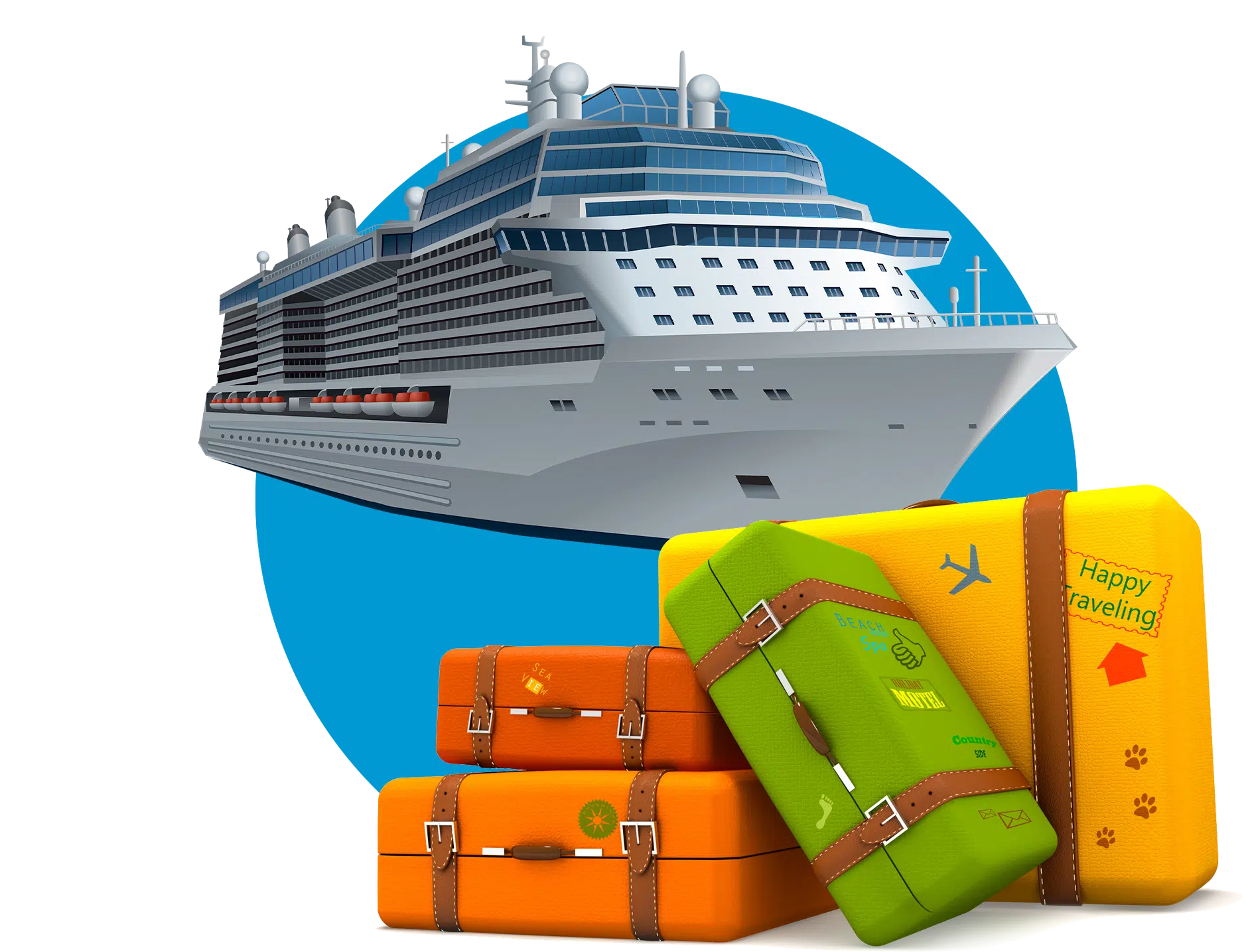 Cruise ship behind luggages